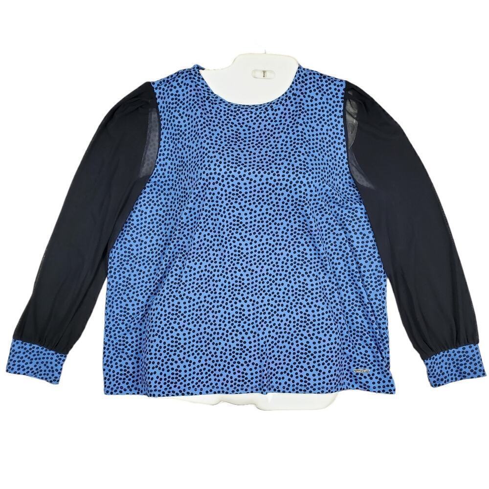 Nine West Women Black Polka Dot Blue Sheer Sleeves Top - Size XL - New With Tag